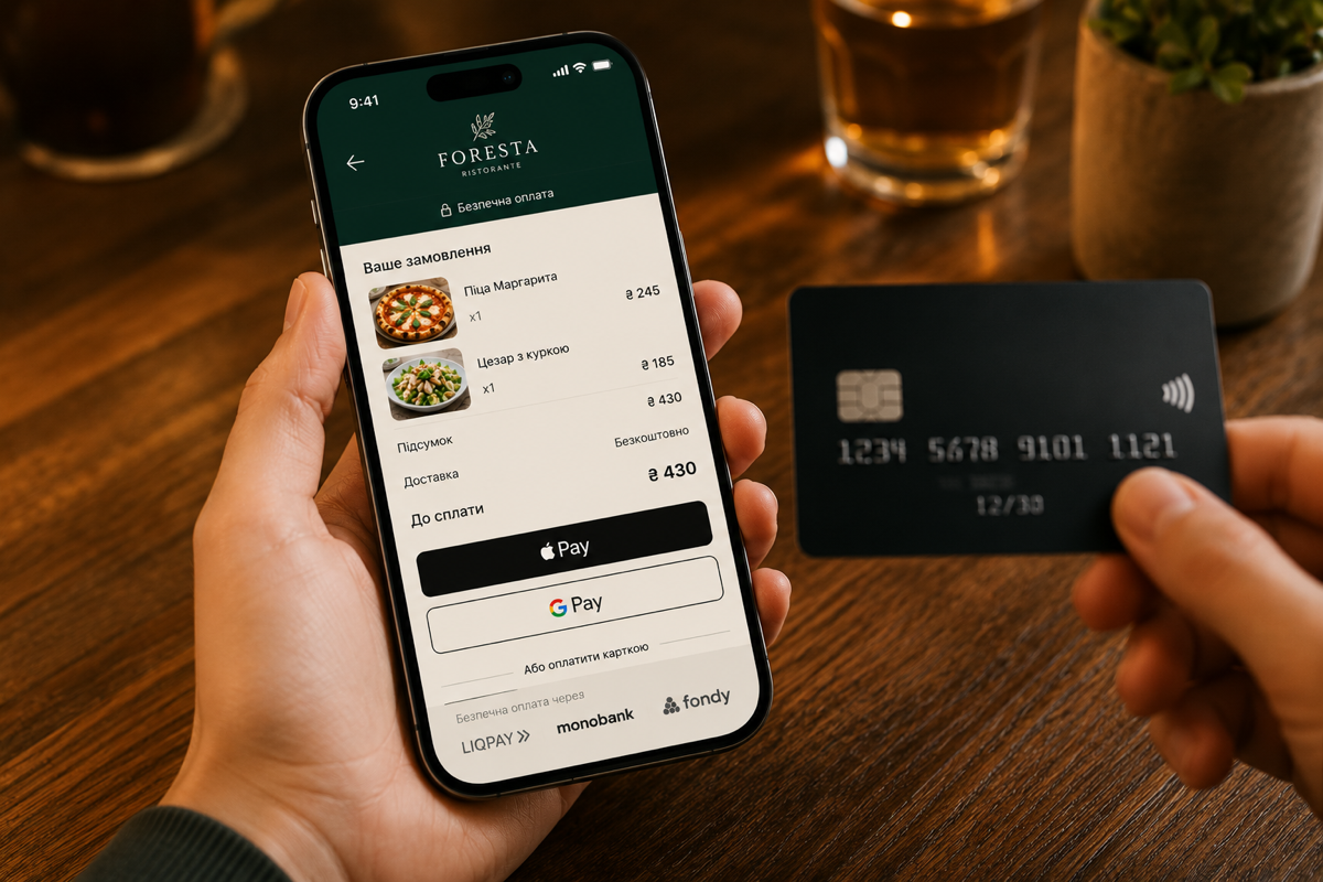 Екран оплати з Apple Pay та логотипами еквайрів